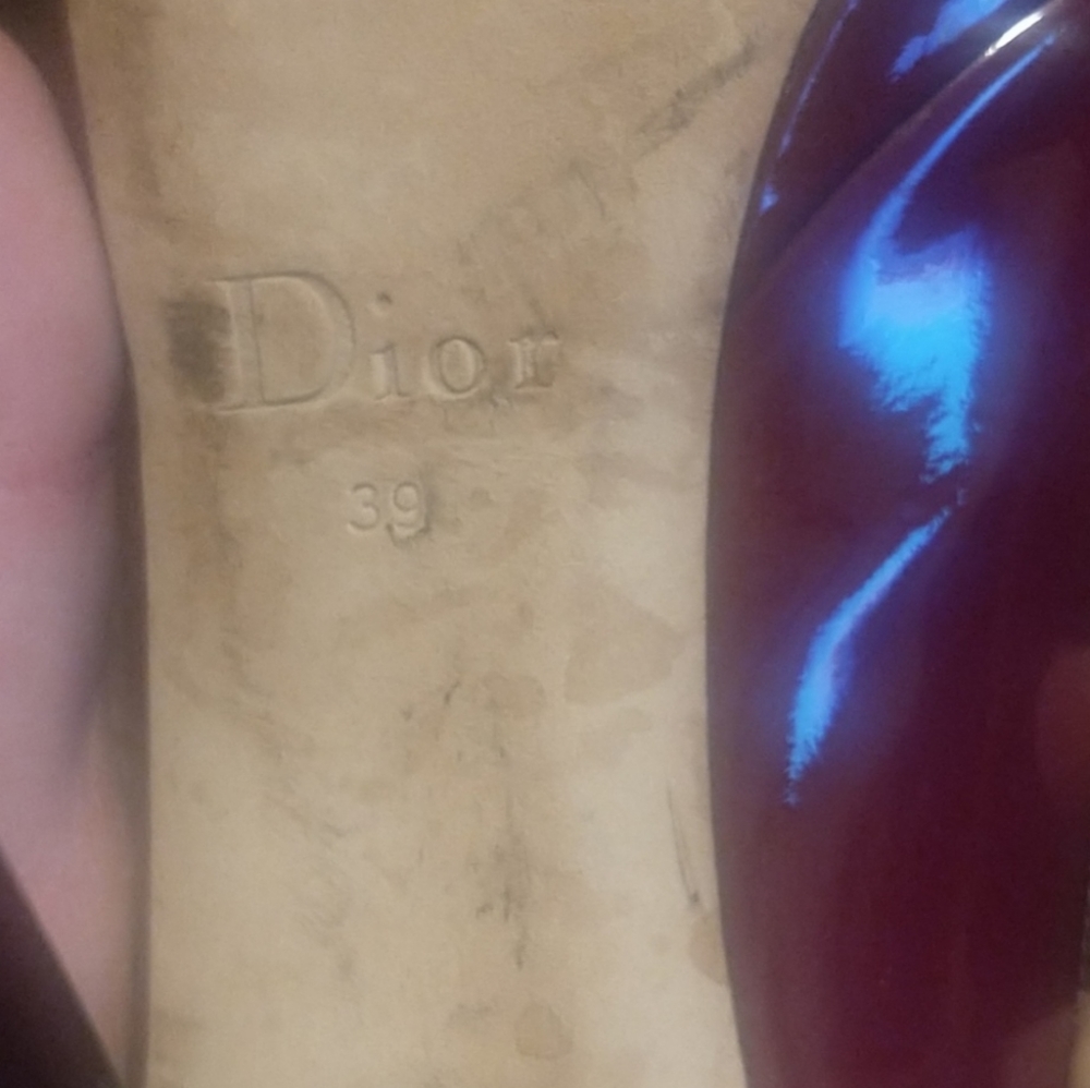 MISS DIOR Logo Classic Peep Toe Pumps Patent Leather Platform Stiletto High Heel - Picture 12 of 16